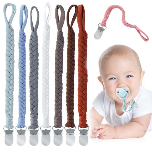 Handmade Braided Cotton Pacifier Holders for Baby Boys and Girls, Viaky 8 Packs 8 Color Pacifier Clip Infant Modern Unisex, Smoother Prevent Falling Clip for Teething Toy Fit All Pacifiers 0-6 Month