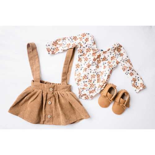Baby Girl Brown Corduroy Skirt with Suspender Straps
