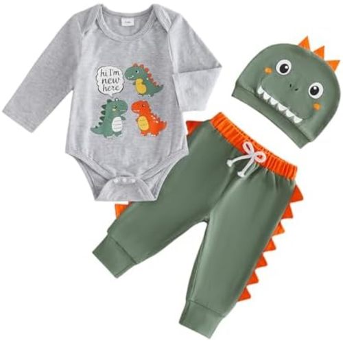 Newborn Baby Boy Fall Clothes Dinosaur Print Going Home Outfit