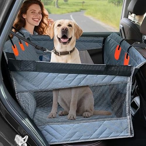 Dog Car Seat Cover for Back Seat - Occupy 2/3 Backseat Protector Cover with Seatbelt for Dogs, Works with Baby Safety Seats, Waterproof SUV Car Accessories