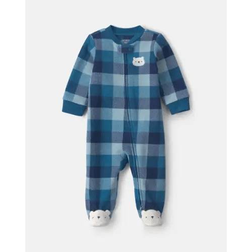 Baby Boy Bear Plaid Fleece 2-Way Zip Sleep & Play Pajamas - Blue | Carter's