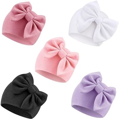 BQUBO Newborn Baby Girls Hats Hospital Hat Baby Cotton Beanie Infant Big Bow Hats for 0-24 Months