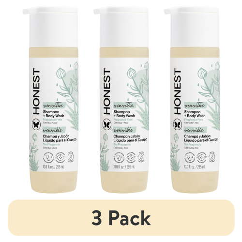 (3 pack) The Honest Company Sensitive 2-in-1 Shampoo and Body Wash, Fragrance Free, 10 fl oz