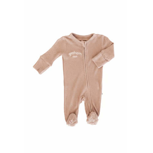 Embroidered Bamboo Waffle Zipper Footie | Cocoa