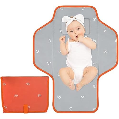 Baby Portable Changing Pad Travel - Waterproof Compact Diaper Changing Mat with Built-in Pillow - Lightweight & Foldable Changing Station, Newborn Shower Gifts