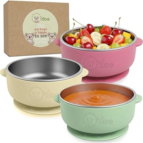 o'doe Baby Bowls – Stainless Steel Baby Feeding Bowls with Suction | Non-Slip Toddler Bowls for Self Feeding | BPA-Free Kids Bowls for Baby Food | Stainless Steel Bowls Kids