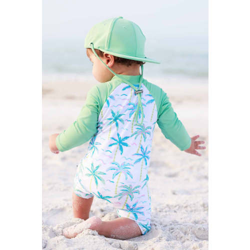 Long Sleeve Rash Guard Swim Romper Shortie | Blue Lagoon