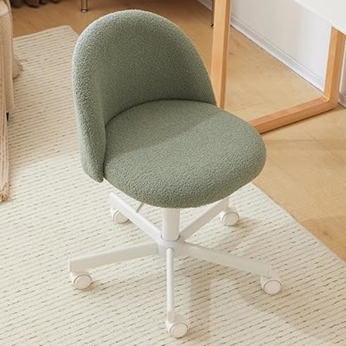 VINGLI Cute Candy Chair Armless Comfy Small Office Desk Vanity Chair with Wheels & Lumbar Support,Teddy Adjustable Rolling Swivel Computer Task Ch for Home Office,Bedroom,MintGreen