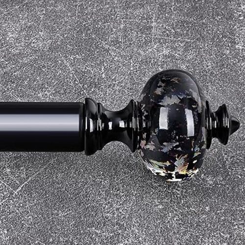 Black Curtain Rod for Windows 48 to 84 Inches, 1'' Heavy Duty Adjustable Modern Drapery Rods with Unique Crystal Finials, Luxury Decorative Curtain Rods, Size: 30-88''
