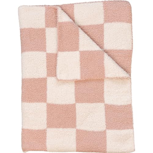 Mebie Baby Pink Checkered Plush Baby Blanket 30x40 - Soft, Lightweight, Breathable | Available in Two Sizes