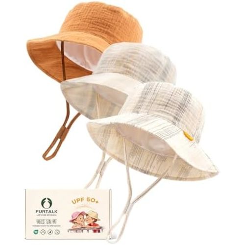 FURTALK Baby Sun Hat Muslin Cotton Toddler Bucket Hat for Girls Boys Wide Brim UPF 50+ Summer Beach Hats