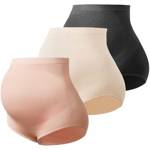 Momcozy Women's Maternity High Waist Underwear Pregnancy Seamless Soft Belly Support Panties Over Bump 3 Pack