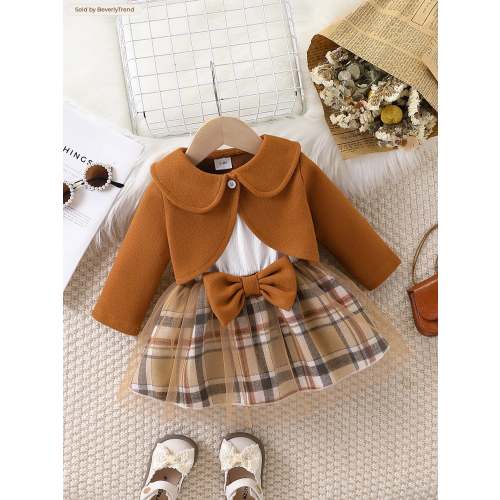 Baby Girl Plaid Tulle Skirt Dress & Cropped Jacket Set | Stylish Outfi