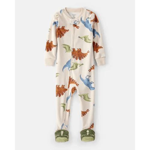Baby Boy Dinosaur Print DreamPlush Snug Fit Long-Sleeve 2-Way Zip 1-Piece Pajamas - Tan | Carter's