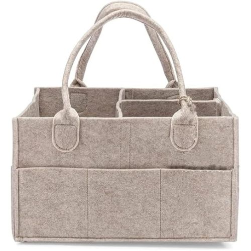 Diaper Caddy Organizer, Portable Storage Basket Bin for Changing Table and Car Shower Basket, Portable Diaper Storage Gift for New Mom-Oatmeal