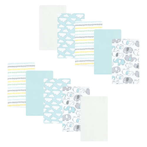 Luvable Friends Hudson Baby Cotton Poly Flannel Burp Cloths 10pk, New Elephant, One Size