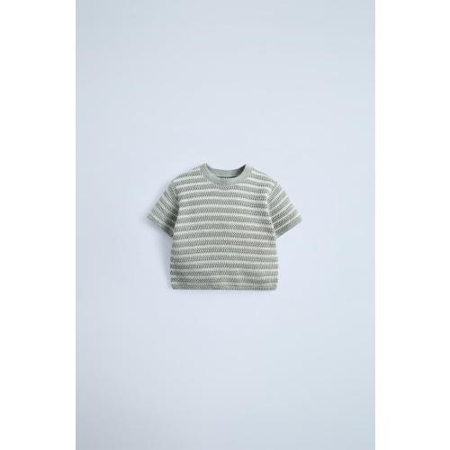 STRIPED SHORT SLEEVE KNIT SWEATER - Ecru | ZARA United States
