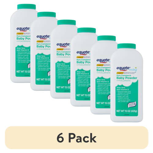 (6 pack) Equate Baby Pure Cornstarch Baby Powder with Aloe Vera and Vitamin E, 15 oz