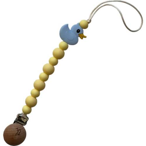 Ducky Pacifier And Toy Clip, Baby Blue - Three Hearts | Maisonette