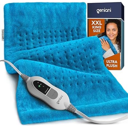GENIANI Electric Throw - XXL Heating Pad for Back Pain & Menstrual Pain Relief, Auto Shut Off, Machine Washable, Moist Heat Pad for Neck and Shoulder, Cramps Relief, Aqua Blue 18'‘×26’’