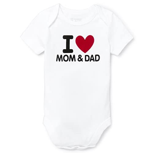 The Children's Place Baby Single Short Sleeve 100% Cotton Bodysuits, I Heart Mom and Dad, 6-9 Months