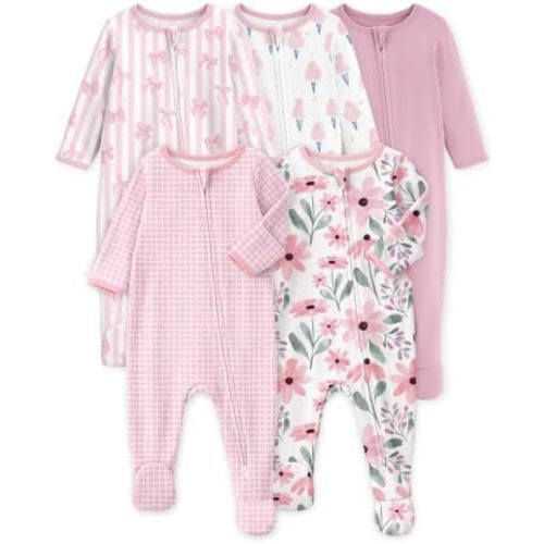 Yoofoss Baby Sleepers 5 pack 100% Organic Cotton, Girl Boys Newborn Pajamas