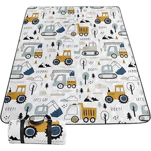 Outdoor Picnic Blanket Portable Ultrasonic Waterproof Picnic Mat Truck Excavator Printed Camping Beach Mat for Sand and Wet Grass Hiking (Truck Excavator L)