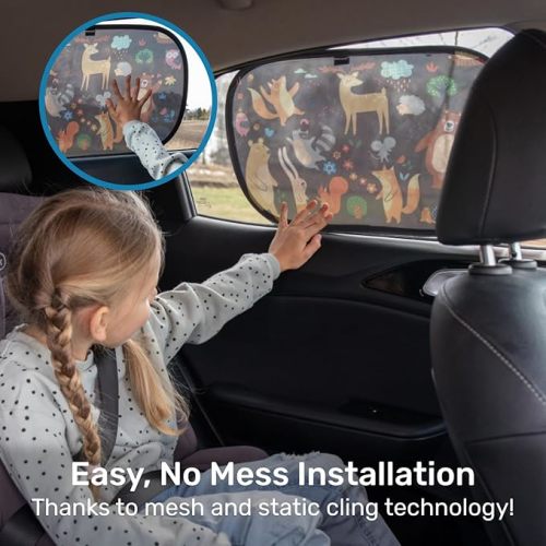 Enovoe 2 Pack Animals Cartoon Car Window Sun Shades for Kids - 21x14 Inches - Baby Sun Shades - Glare and UV Rays Protection Car Window Shades, Suitable for SUVs, Minivans and Full Size Cars