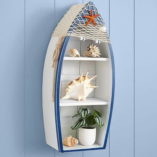 The Lakeside Collection Canoe Wall Decor - Nautical Art for Home and Office - White/Blue