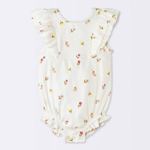 Baby Girls' Floral Ruffle Tank Romper - Cloud Island™ Cream 12M