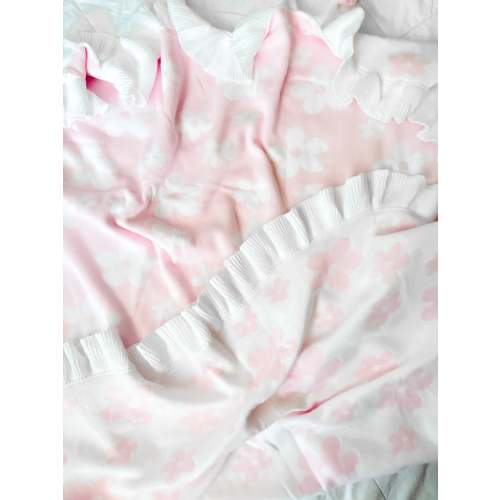 Pink and white flower frill reversible baby blanket