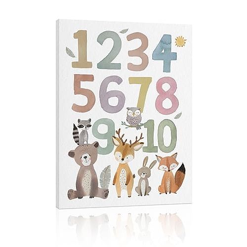 Numbers Wall Art Nursery Decor: Safari Animal Print Picture for Toddler, Numbers Wall Decor for Kids Playroom, Cute Framed Poster for Baby Room Decor 12" x 16"