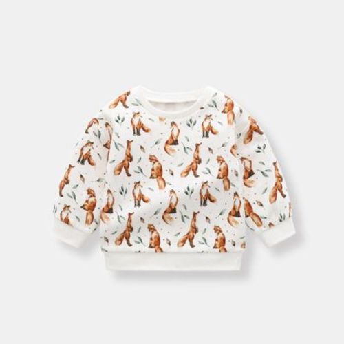 MyKids-USA Baby 1pc Organic Cotton Allover Fox Graphic Longsleeve Hoodie