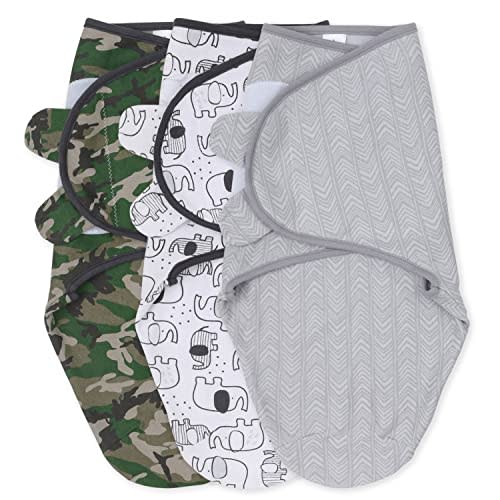 The Peanutshell Swaddle Set for Baby Boys - Camo & Elephant - 3 Pack (Medium/Large | 3-6 Months)