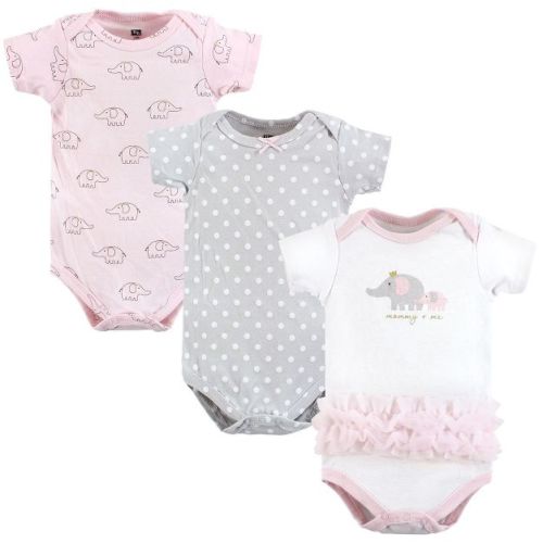 Hudson Baby Infant Girl Cotton Bodysuits, Pink Gray Elephant, 0-3 Months