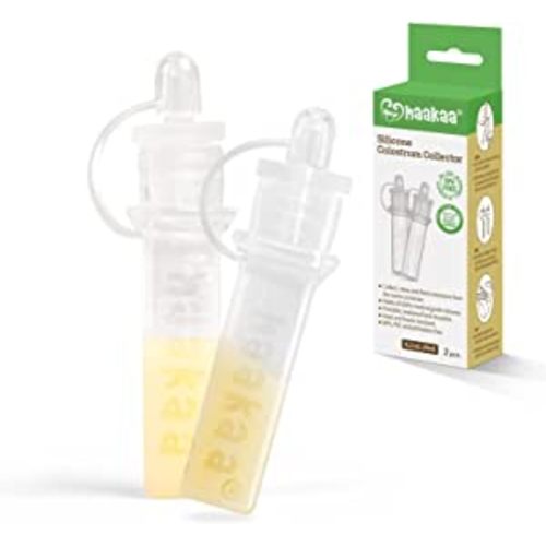 haakaa Silicone Colostrum Collector Set of 6 with Silicone Tube Brush - Reusable Colostrum Storage Solution for Expectant/Breastfeeding Moms,Antenatal Hand Expression - 0.1oz/4 ml