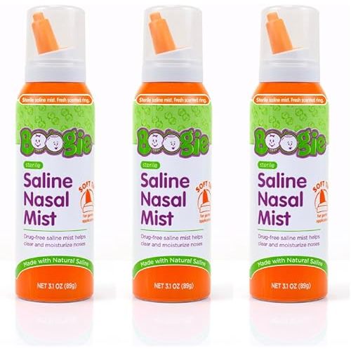 Boogie Saline Nasal Spray Mist for Baby and Kids, Allergy Relief, Nasal Decongestant, Made with Saline, Fresh, 3.1 Ounce (Pack of 3)
