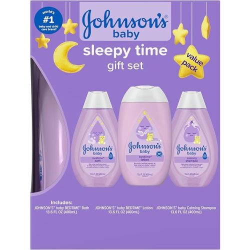 Johnson's Baby Sleepy Time Gift Set with Calming Bedtime Bath, Bedtime Lotion & Calming Shampoo, Baby Bedtime Essentials with Relaxing NaturalCalm Aromas, Hypoallergenic, 3 Items