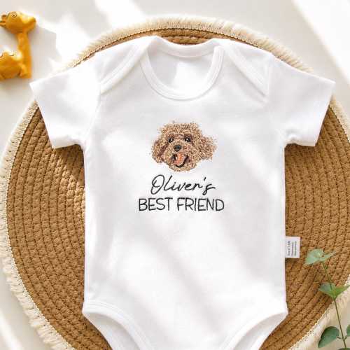 Custom Dog Portrait Baby Bodysuit, Embroidered Pet Onesie from Photo, Personalized Baby Shower Gift,Newborn Baby Gift F05