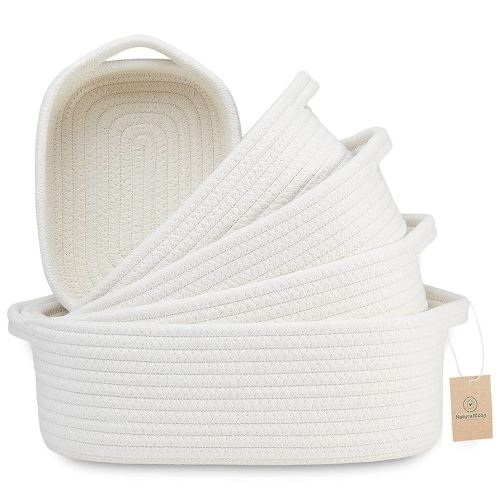 Amazon.com: NaturalCozy 5-Piece Rectangle Storage Basket Set- Natural Cotton Rope Woven for Organizing! Small Basket for Montessori, Baby Nursery, Dog Toy Baskets, Cat Toy Box, Bathroom Organization Bin : Baby