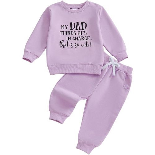 wdehow Toddler Baby Girls 2pcs Outfit Letters Print Long Sleeve Sweatshirt Tops Solid Color Pants Fall Winter Clothes