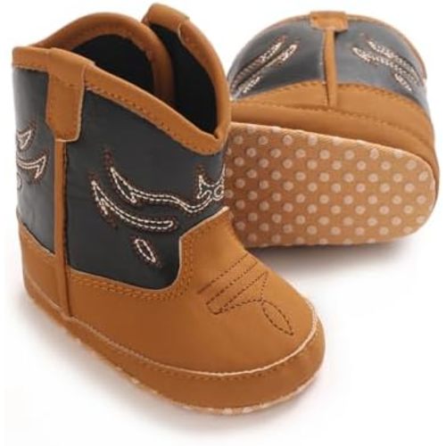 Baby Boys Girls Western Cowboy Boots Non-Slip Soft Sole PU Booties