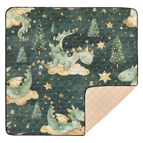 Kigai Cartoon Dragon Baby Play Mat for Floor 50'' x 50'' Soft & Anti- Slip Crawling Mat Playpen Mat Waterproof Foldable Playmat for Infants, Babies, Toddlers