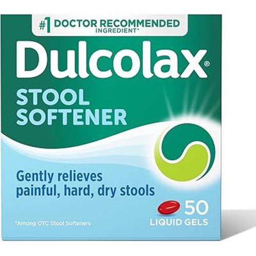 Dulcolax Stool Softener Laxative Liquid Gel Capsules, Gentle Constipation Relief for Hard, Dry Stools, Docusate Sodium 100 mg, 50 Count