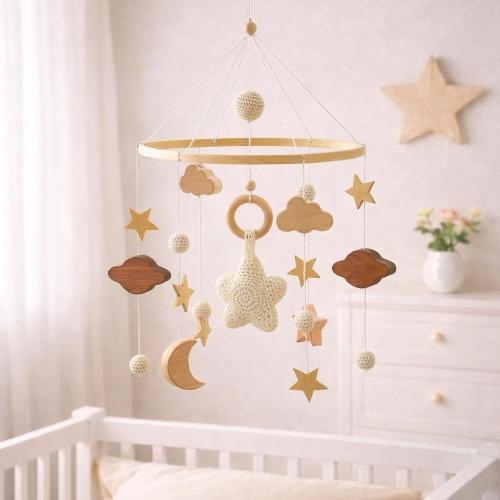 Neutral Baby Crib Mobile, Wooden Moon Star Nursery Mobile, Boho Cot Mobiles, Shower Gift