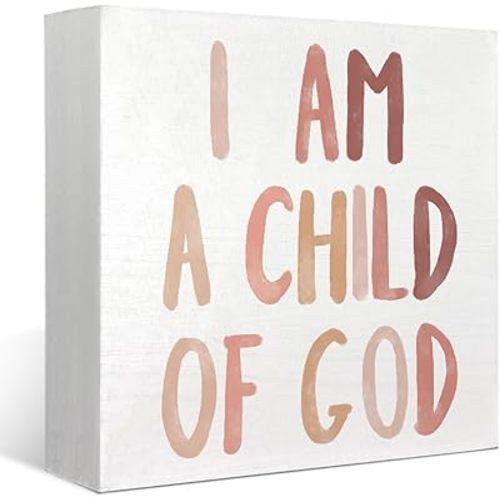 Boho Neutral Baby Girl Boy Nursery Decor - I am a Child of God Christian Wood Box Sign Desk Decor, Toddler Boy Girl Room Decor, Christian Desk Decor, Bible Verse Decor, 5x5