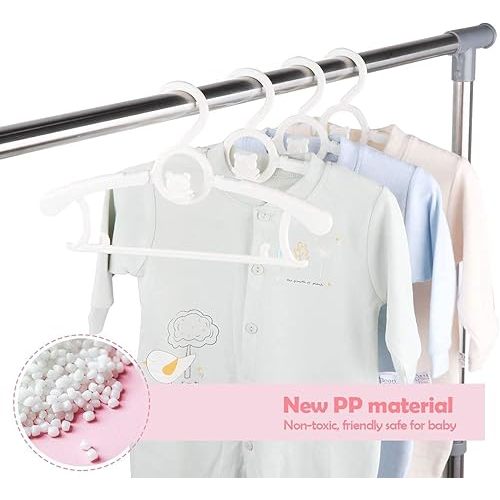 HGYZE Baby Hangers for Closet 20pcs, White Kids Clothes Hanger Plastic, 11-14" Adjustable Bulk Perchas for Newborn, Non-Slip Children Outfit Bear Hanger for Girl Boy Toddler Infant Nursery Clothing
