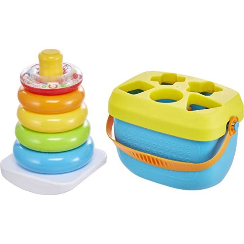 Fisher-Price Infant Gift Set with Baby's First Blocks (10 Shapes) and Rock-A-Stack Ring Stacking Toy for Ages 6+ Months [Amazon Exclusive] - Rock-a-Stack & Blocks Bundle