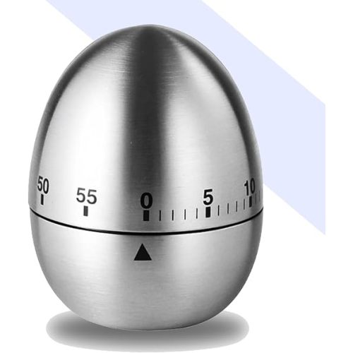 Stainless Steel Mechanical Kitchen Timer, Classic Egg Shape 60-Minute Manual Countdown, Professional Matte Silver Visual Timer for Hard Boiled Eggs, Baking & Professional Chef (Silver)