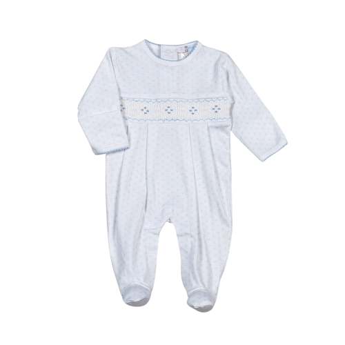 Tim Blue Dots Smocked Pima Footie